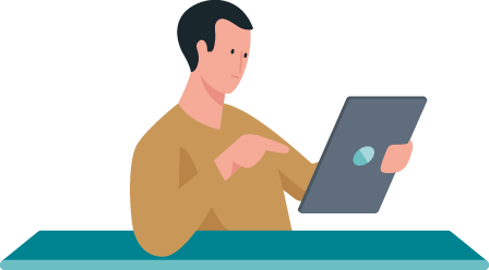 man pointing at tablet